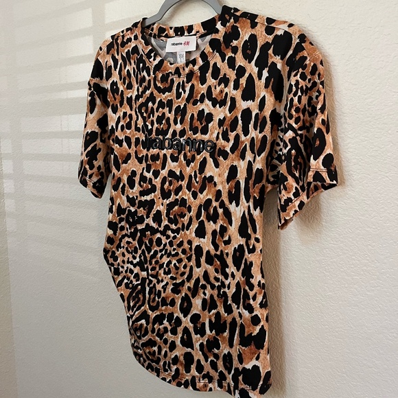 PACO RABANNE x H&M | 100% Cotton Leopard-Print Twist-Detail T-Shirt | Size M - Picture 7 of 12